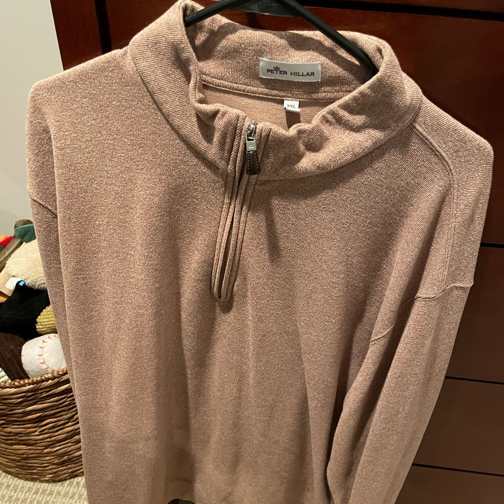 Peter Millar Khaki Cotton Quarter Zip Pullover size XXL